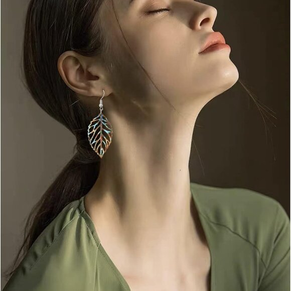 Handmade Bohemian Colorful Nature Wooden Leaf Dangle Drop Earrings Ethnic Africa - Picture 4 of 7